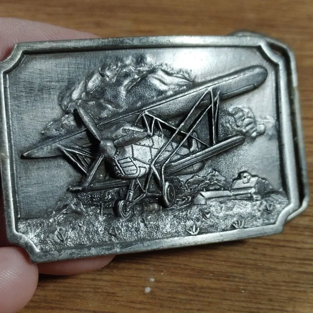 Bergamot Brass Works Belt Buckle Vintage Airplane Biplane Metal Flight Flying